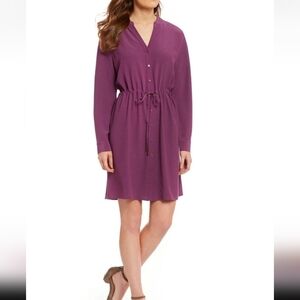Eileen Fisher Shirt Dress Tencel purple button down  long sleeves, sz M, casual.